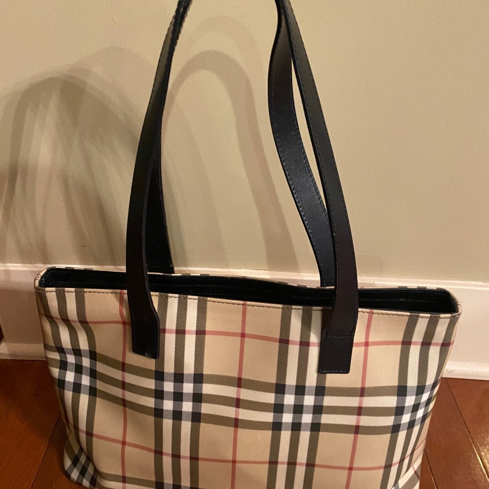 Burberry Tote, Black and Tan,, good condition